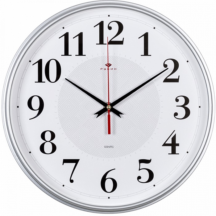 Часы настенные РУБИН "Серебряные ромбы", круг d=29см, корпус серебряный (2940-105)