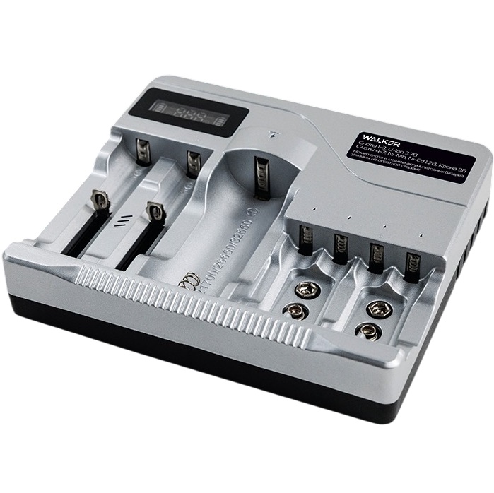 Зарядное устройство WALKER WH-19 (9В, 3.7В, 1.2В), для 7 АКБ, серое