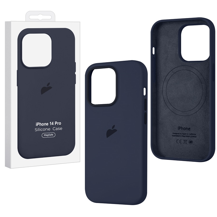 Силиконовый чехол SILICONE CASE для iPhone 14 Pro Midnight (MagSafe) c LOGO