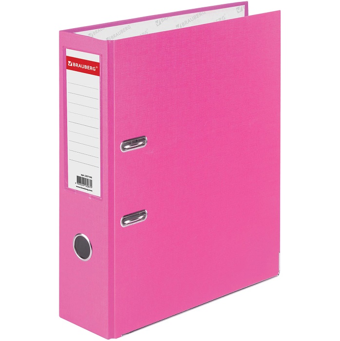 Папка-регистратор BRAUBERG с покрытием из ПВХ, 80 мм, с уголком, розовая (удв. срок службы), 227195