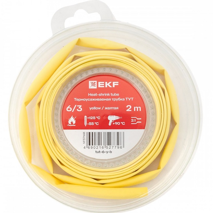 Термоусаживаемая трубка ТУТ нг 6/3 желтая ролик 2 м EKF