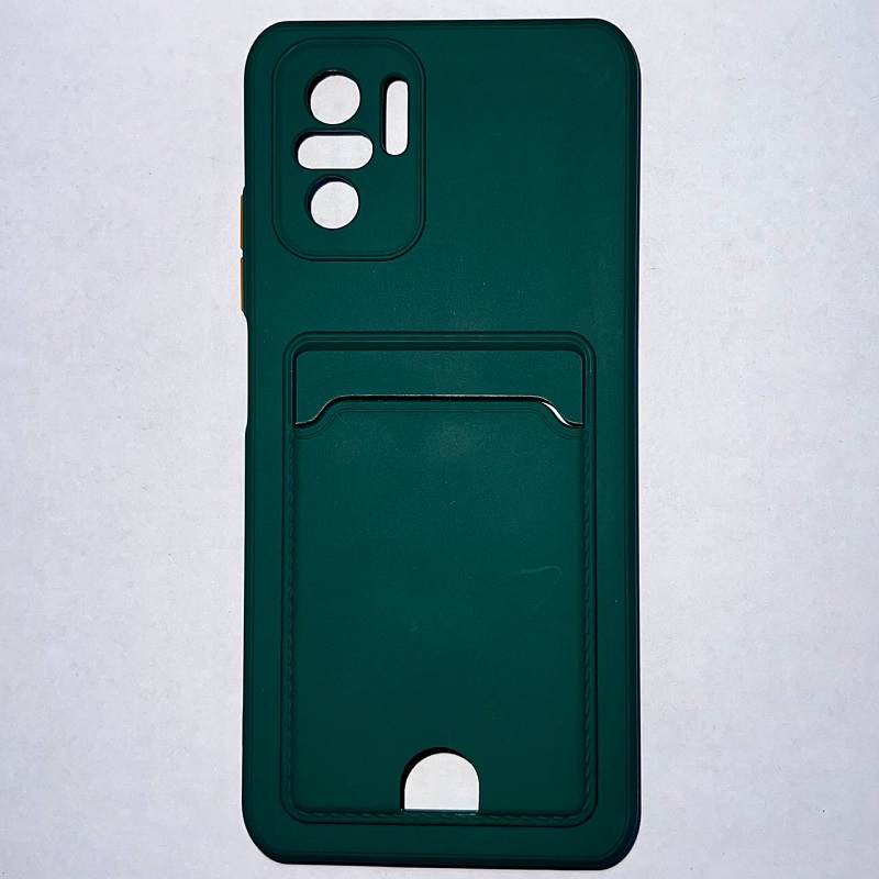Силиконовый чехол BUTTON для Xiaomi Redmi NOTE 10 (4G) 2021/POCO M5S (2022) зелёный , с карманом для пластик карт