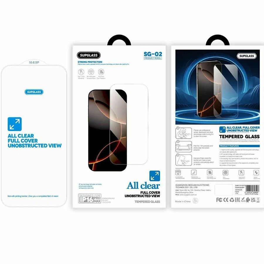 Противоударное стекло SUPGLASS без рамки для iPhone 16 Pro (6.3) SG-02