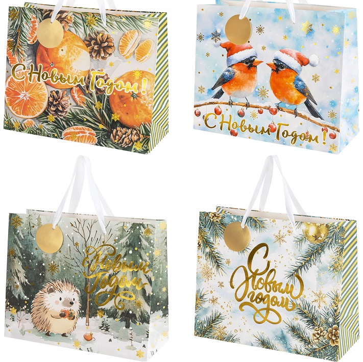 Пакет "Акварельная зима" МИКС ЗОЛОТАЯ СКАЗКА 26х13х32см 592447