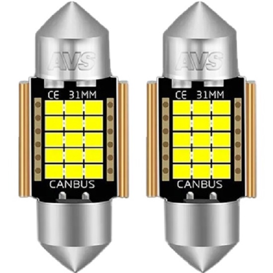 Лампа светодиодная AVS SV044 T11/белый/ (SV8,5) CANBUS 15 SMD 2016 31мм 12V., блистер 2 шт
