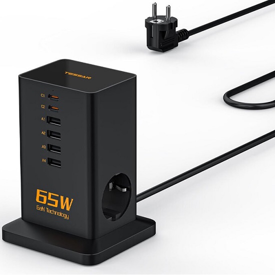 Сетевой фильтр  2.0м TESSAN TS-FS02DE00 Black, 2 розетки