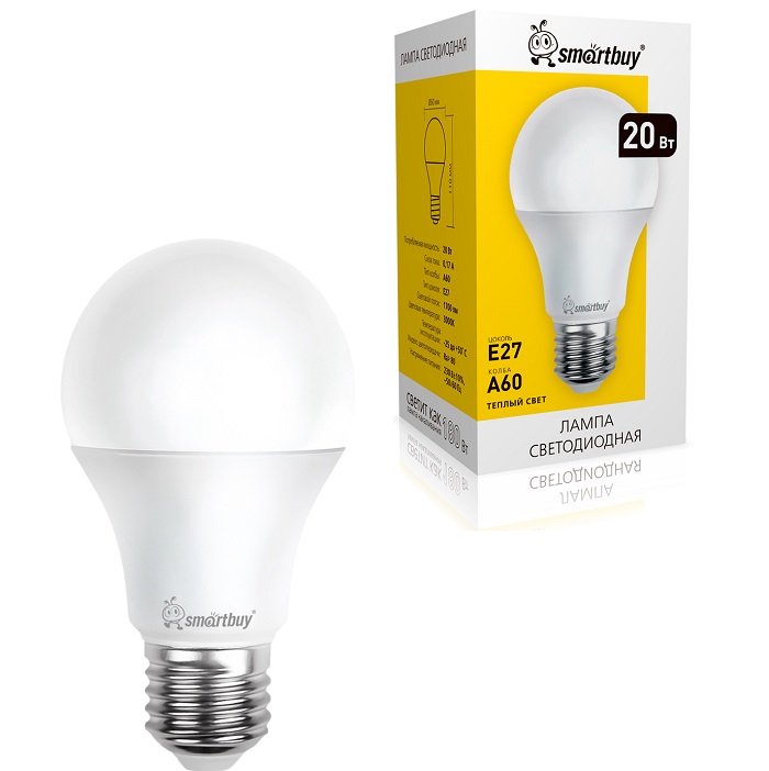 Лампа светодиодная SMARTBUY A60 20W/3000/E27 (SBL-A60-20-30K-E27)