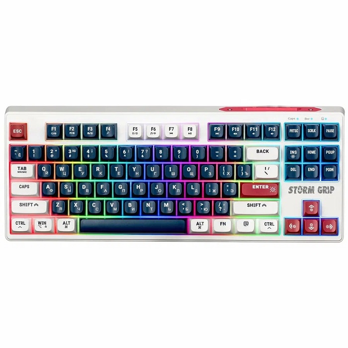 Клавиатура БП DEFENDER Storm Grip GK-188 RU, белый/синий, 87+FN,радуж,2.4G+BT