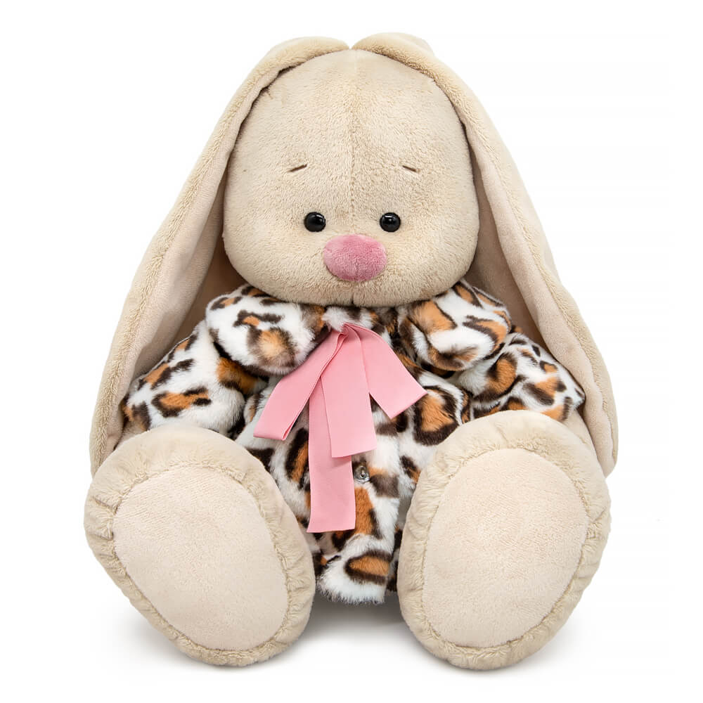 Мягкая игрушка Зайка Ми Большой в шубе с леопардовым принтом, 34 см (SidL-674)