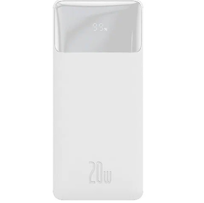 Внешний АКБ BASEUS Bipow 2 10000mAh White, Digital Display, со встроенным кабелемUSB-C 20W