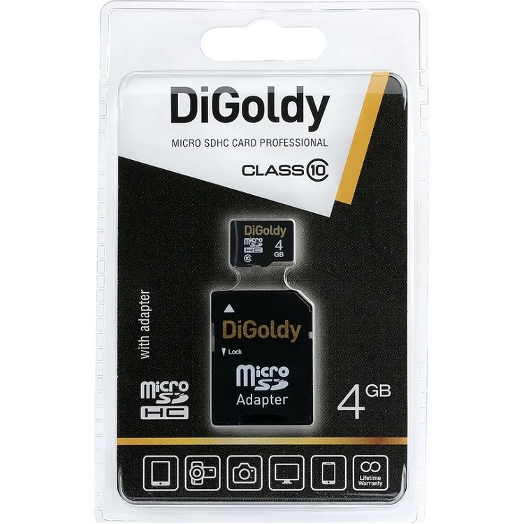 Micro SD  4Gb DiGoldy Class 10 с адаптером SD
