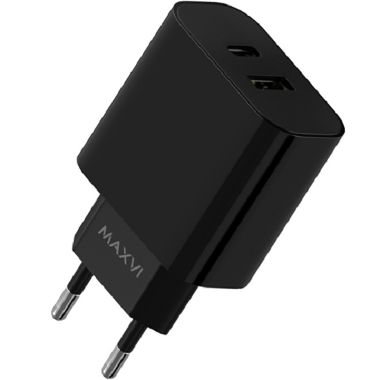 Сетевое ЗУ 1USB/1Type-C 6A MAXVI CHL-602PD, черное, 30W