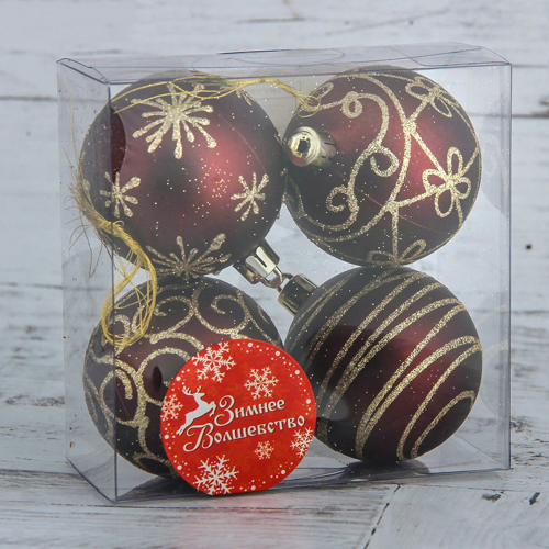 Набор шаров пластик d-6 см, 4 шт "Золотые узоры" арт.3276698