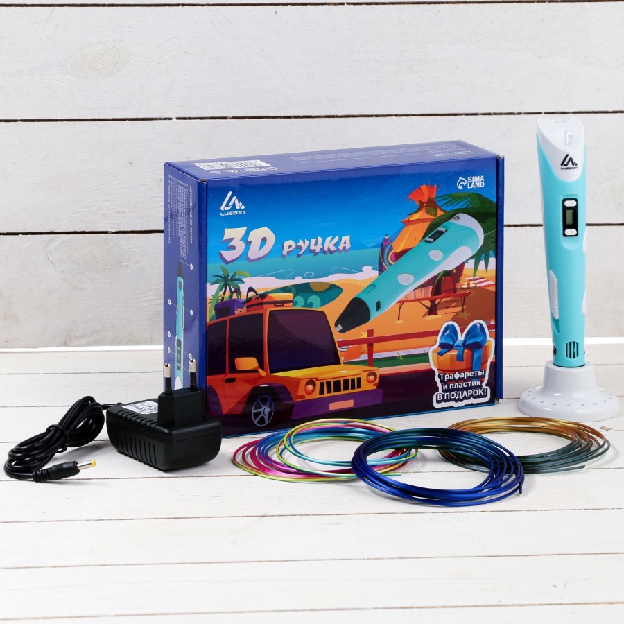 Ручка 3D Luazon, дисплей, работа с пластиком ABS и PLA, пластик в комплекте, голубая   9729772