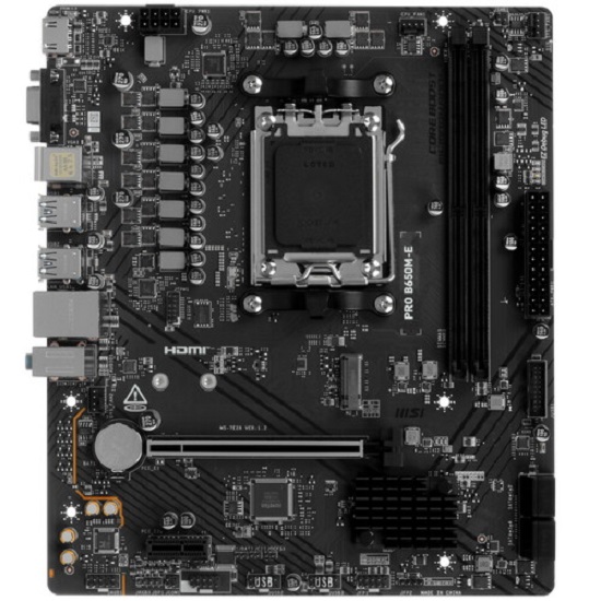 Материнская плата PRO B650M-E, AM5, AMD B650, 2xDDR5, 4xSATA, 1xM.2, 1xPCIe 4.0 x16, 1xPCIe 3.0 x1, 1xHDMI, 1xVGA, 1x1Gb LAN, Wi-Fi 6E, Bluetooth 5.3,