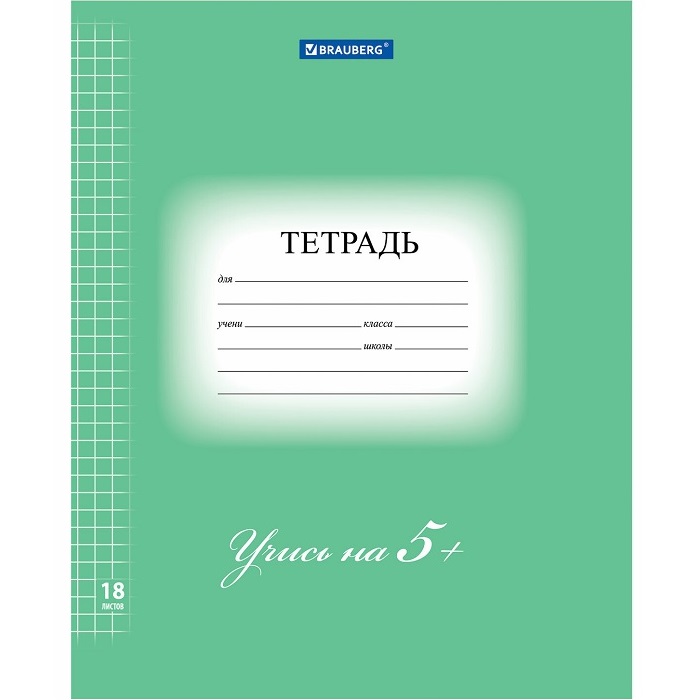 Тетрадь 18л. клетка 5-КА ЗЕЛЕНАЯ, обложка мелованный картон, блок офсет, BRAUBERG ЭКО, 402987