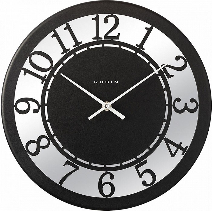 Часы настенные РУБИН "Классика" из металла+зеркало, d=32 см, чёрный (3203-002)