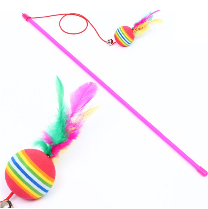 Дразнилка с цветным шариком и перьями, 49 см, палочка микс цветов 1290567