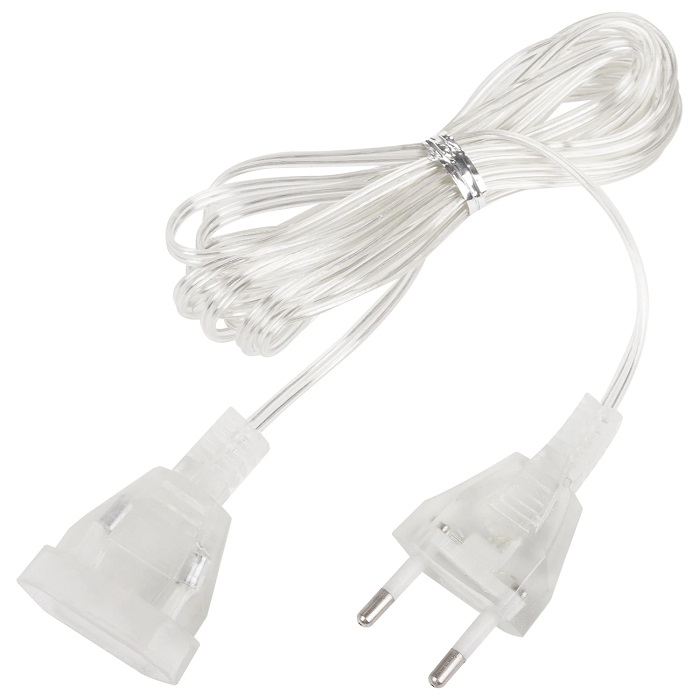 Удлинитель для электрогирлянд 3м, прозрачный шнур, пакет, 592554