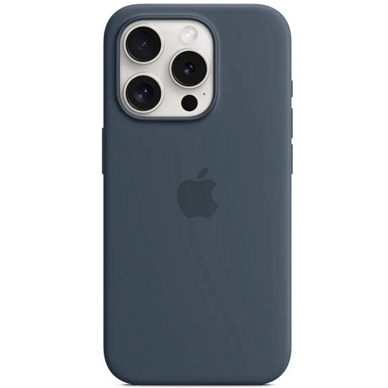 Силиконовый чехол SILICONE CASE для iPhone 15 Pro (MagSafe + анимация NFC Clear) c LOGO Storm Blue
