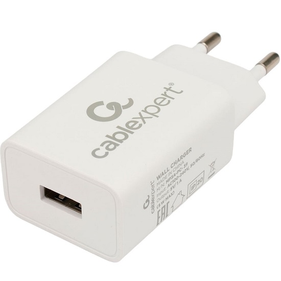 Сетевое ЗУ 1USB 1A CABLEXPERT MP3A-PC-39, белый, 5Вт