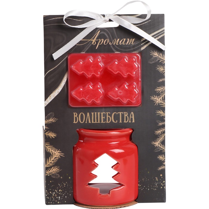 Набор: аромалампа для эфирных масел, мелтсы из воска ароматические «Ёлочка», красная, 7.5×7.5×8 см 10323631