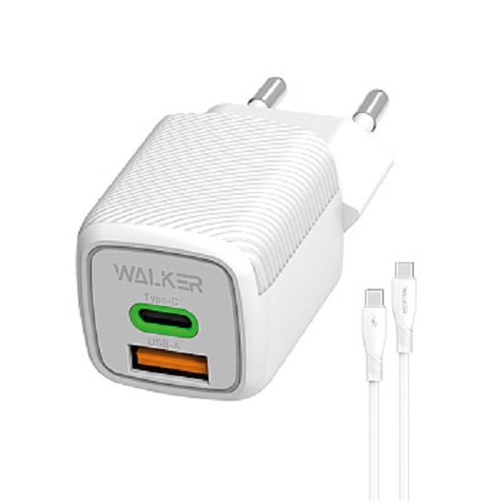 Cетевое ЗУ 1USB/1Type-C 3A WALKER WH-71 GaN, белый, Type-C-Type-C