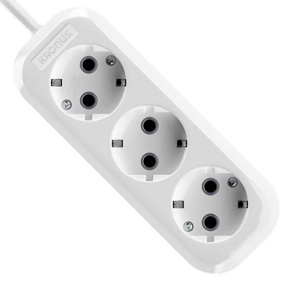 Сетевой удлинитель  1.5м KRONUS KRS-04-0010, 3 розетки, 16А/3,5кВт с/з, ПВС 3х1,0