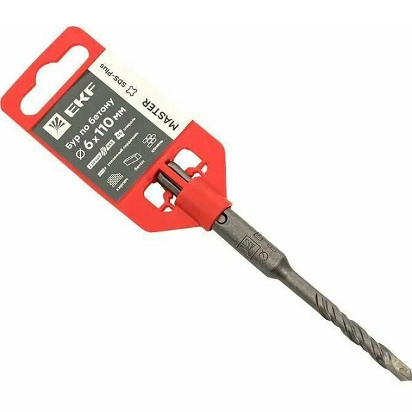 Бур по бетону SDS-plus 6х110мм 2 резца 4S спираль Master EKF db-6-110-2x4