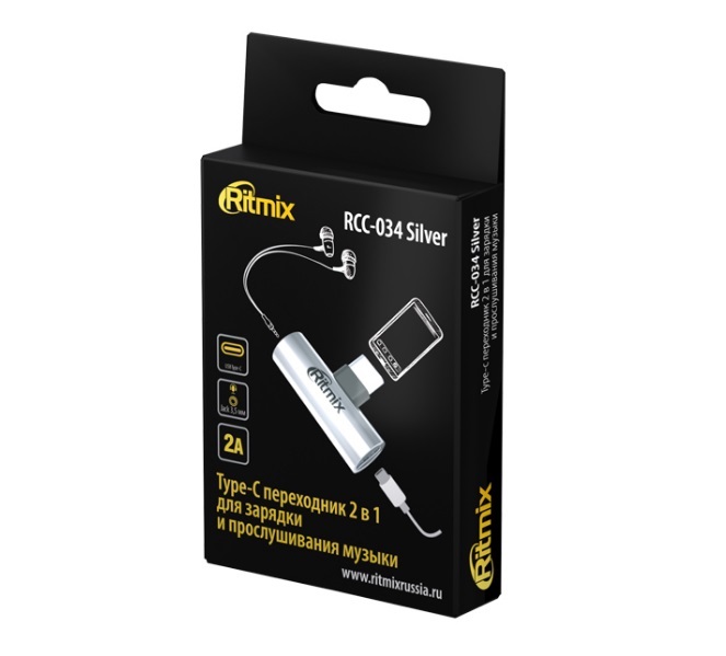 Переходник Jack 3.5 >--> Type-C/Type-C RITMIX RCC-034 Silver