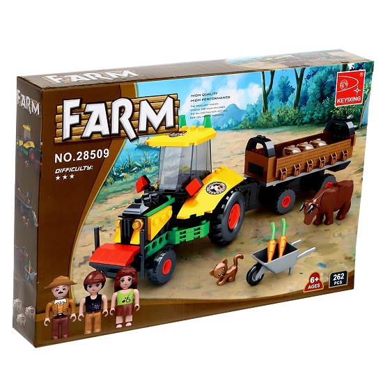 Конструктор KEYIXING Ферма «Трактор с телегой», 262 детали 9847750