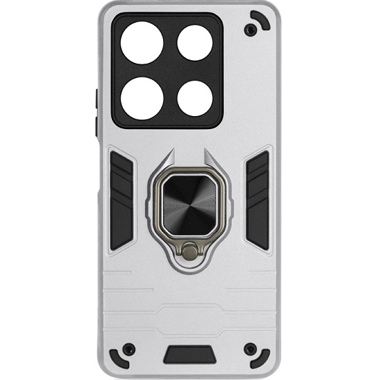 Силиконовый чехол DF для Infinix Note 30 Pro (4G) DF inArmor-11 (silver)  с кольцом и пластиной для магнитного держателя