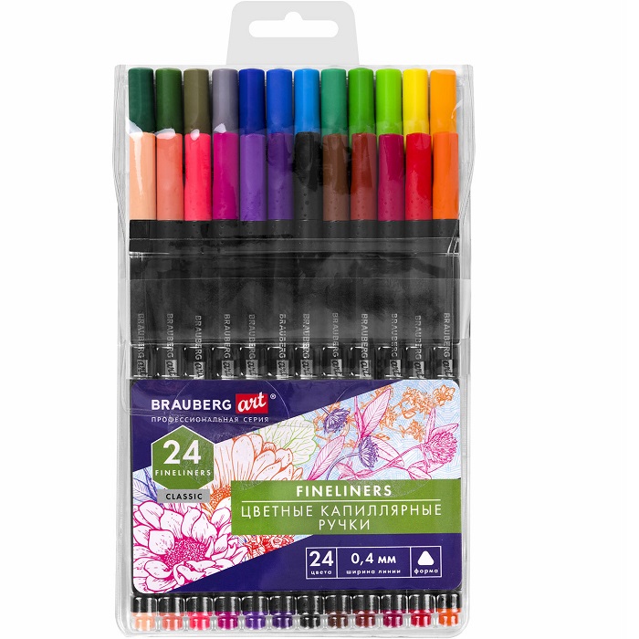 Ручки капиллярные 24 ЦВЕТА, BRAUBERG ART CLASSIC 144148
