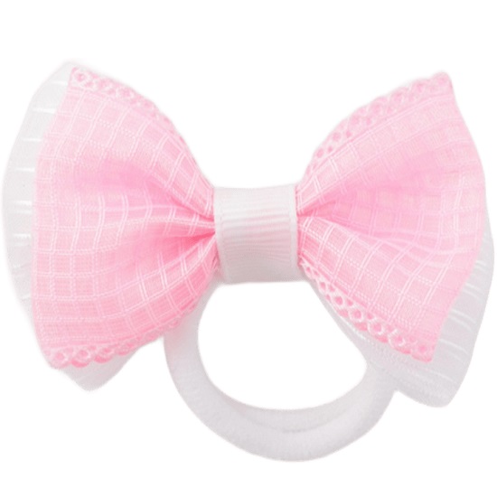 Резинка для волос бант "Аленушка" клеточка, 6,5 см, розово-белый 4729556