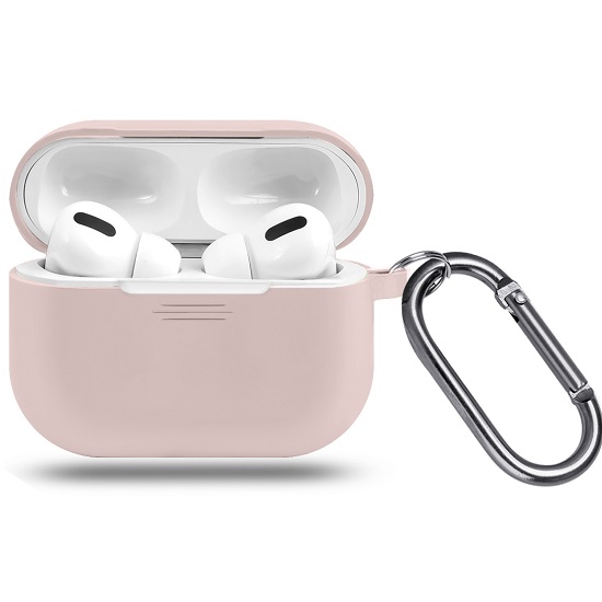 Силиконовый чехол SILICONE CASE для AirPods Pro 2, №07_розовый песок, с карабином