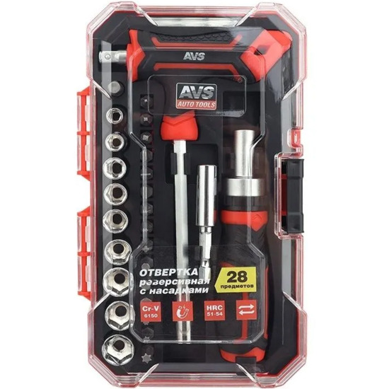 Отвертка реверсивная с насадками AVS ORS28 (28 предметов)
