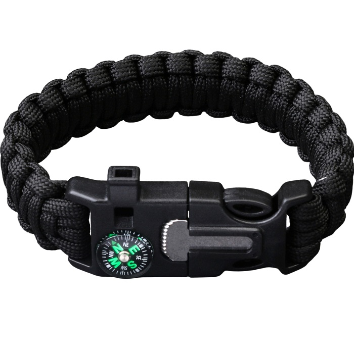 Браслет для выживания 4 в1 (паракорд, компас, свисток, огниво), 25.5×2.5 см, 3 м, тёмно-зелёный