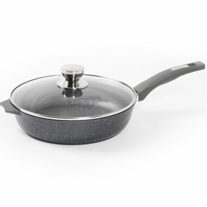 Сковорода 24см МЕЧТА Гранит с несъемн. ручкой и стекл. крышкой арт,С24701