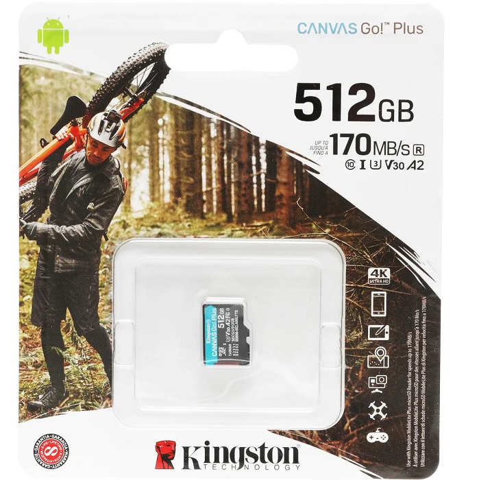 Micro SD 512Gb Kingston Canvas Go! Plus microSDXC + адаптер SD (SDCG3/512GB) (170MB/s)