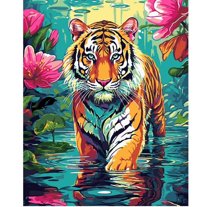 Картина по номерам LORI "Тигр в тропиках" 40*50 см Кпн-359/LR