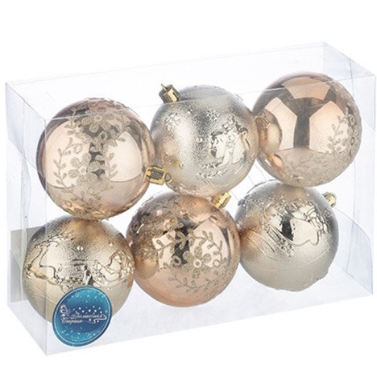 Набор шаров 8 см, 6 шт., цвет: персиковый с рис, золотая шампань с рис SYQB2-0123003 арт.106338