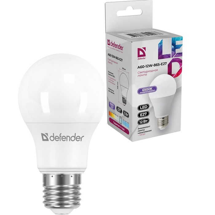 Лампа светодиодная DEFENDER A60 12W/865/E27 груша, холодный дневной