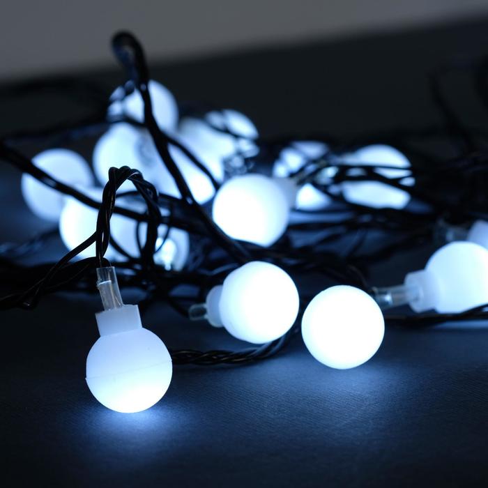 Гирлянда "Нить - с насадками" 5 м, «Шарики белые», свечение белое, 8 режимов, IP20