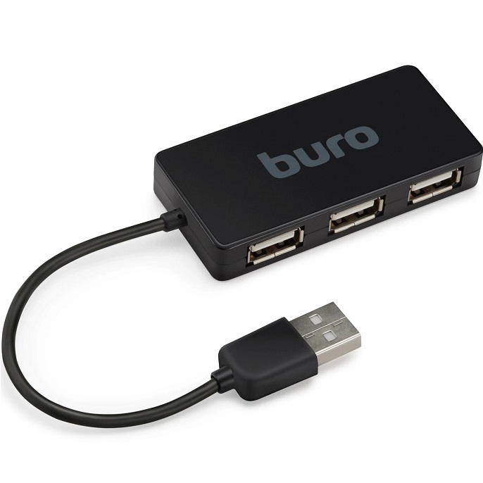 USB-хаб BURO BU-HUB4-U2.0-Slim черный, 4 порта