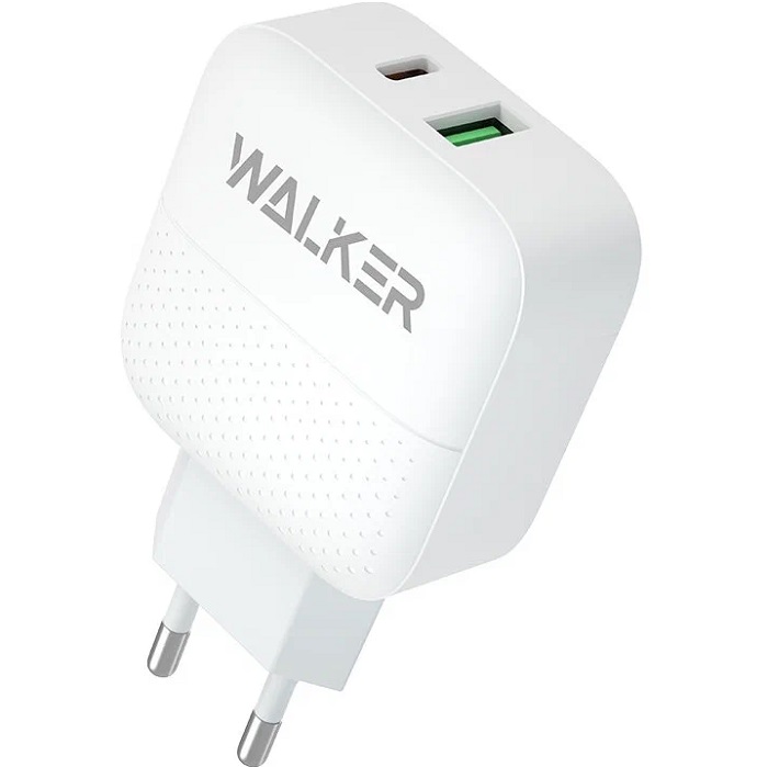 Сетевое ЗУ 1USB/1Type-C 3A WALKER WH-60, 30Вт, QC 3.0+PD, белое