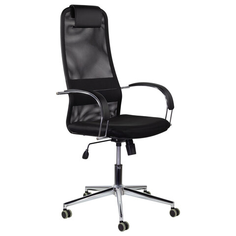 Кресло офисное BRABIX Pilot EX-610 CH premium, хром, ткань-сетка, черное, 532417