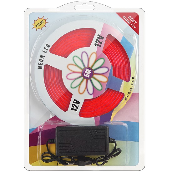 Лента светодиодная 5м гибкая неоновая красная