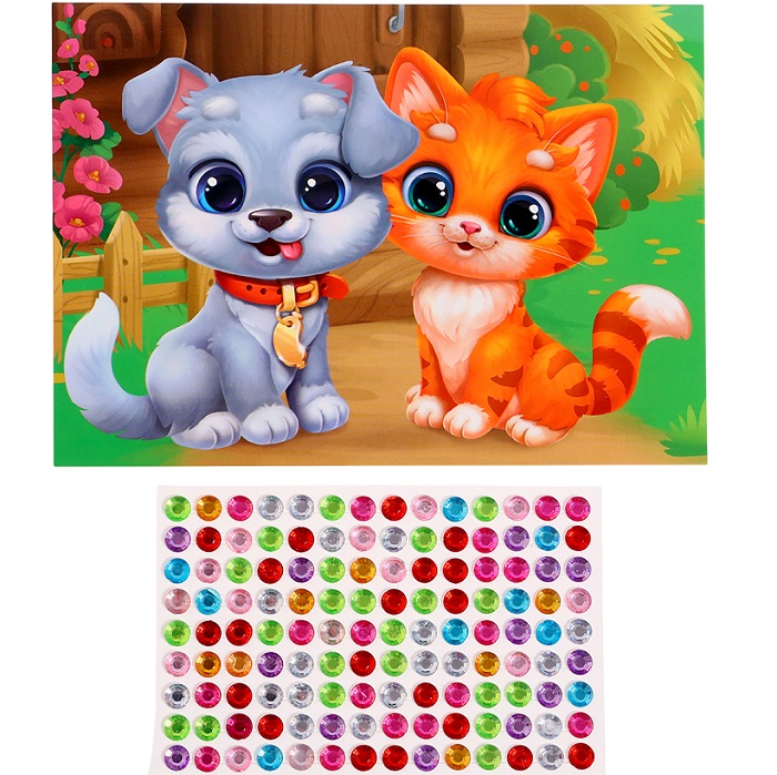 Аппликация стразами для детей «Щенок с Котенком», А6 10518179