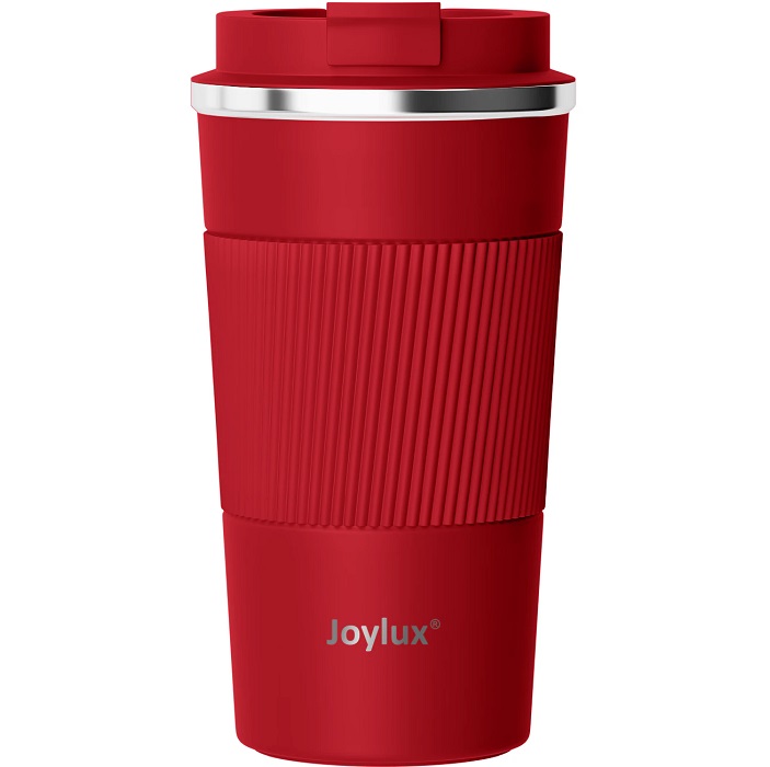 Термокружка JOYLUX EVERY DAY, SUS304, силиконовый рукав, красный матовый
