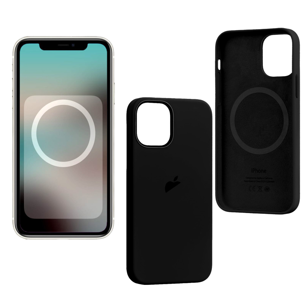 Силиконовый чехол SILICONE CASE для iPhone 12 Pro Max Black (MagSafe + анимация NFC) (с лого)